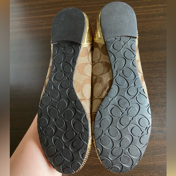 COACH SHINE BEIGE BROWN & GOLD SEQUIN BALLET NEAR-VINTAGE FLATS SIZE 9B - Picture 8 of 8